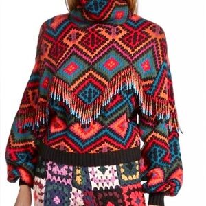 FARM Rio Multicolor Geometric Turtleneck Sweater